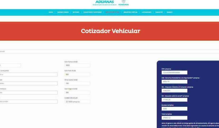 calculadora impuestos de importacion honduras informate aqui